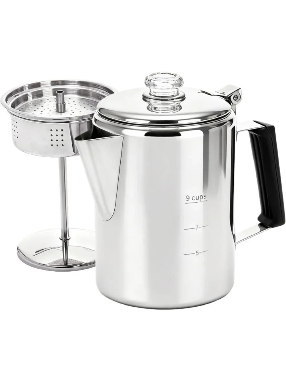 Durable Stainless Steel Camping Coffee Pot - 9 Cup Outdoor Brew Maker for Hiking